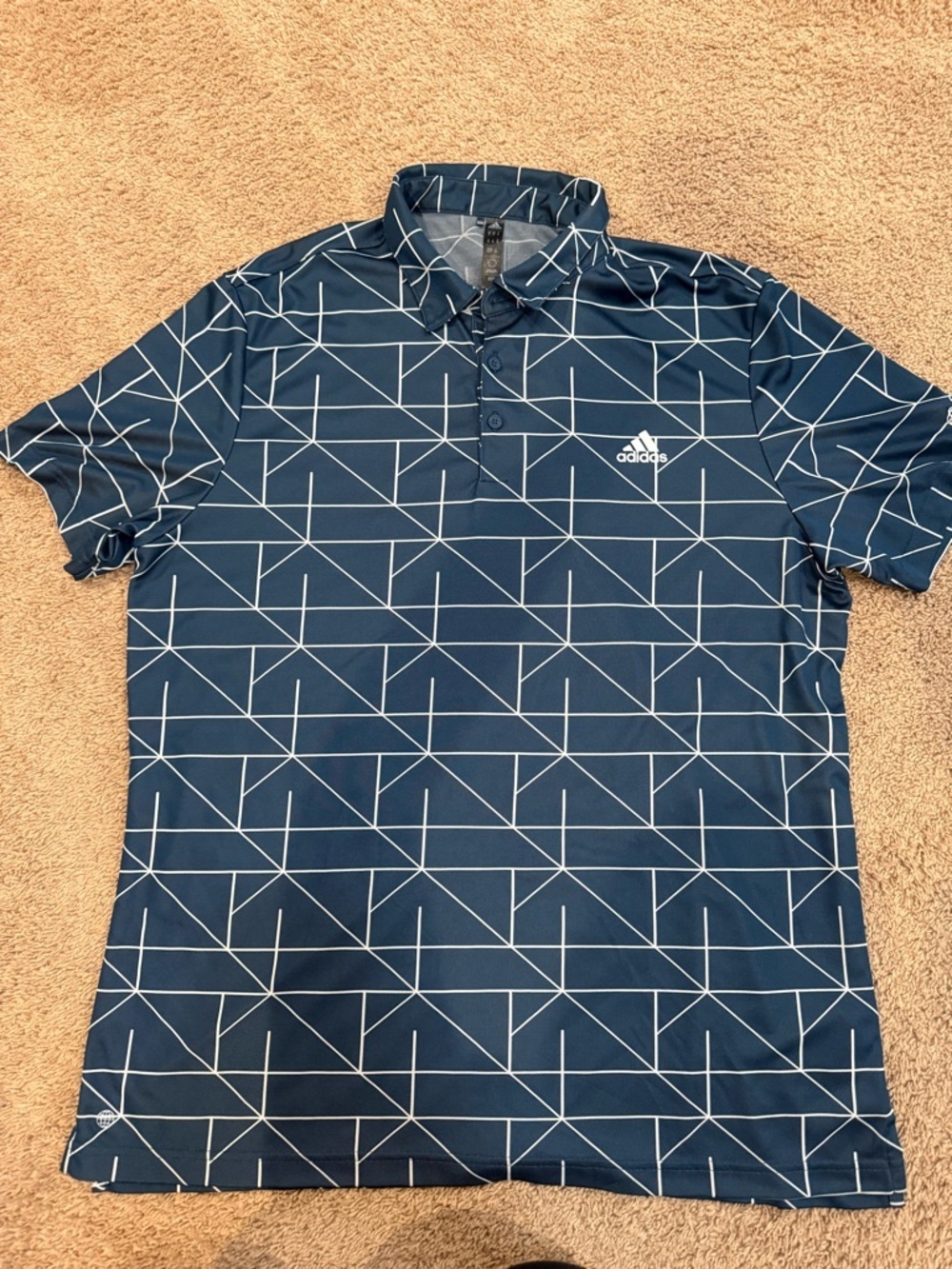 adidas Navy Polo with White Geometric Lines